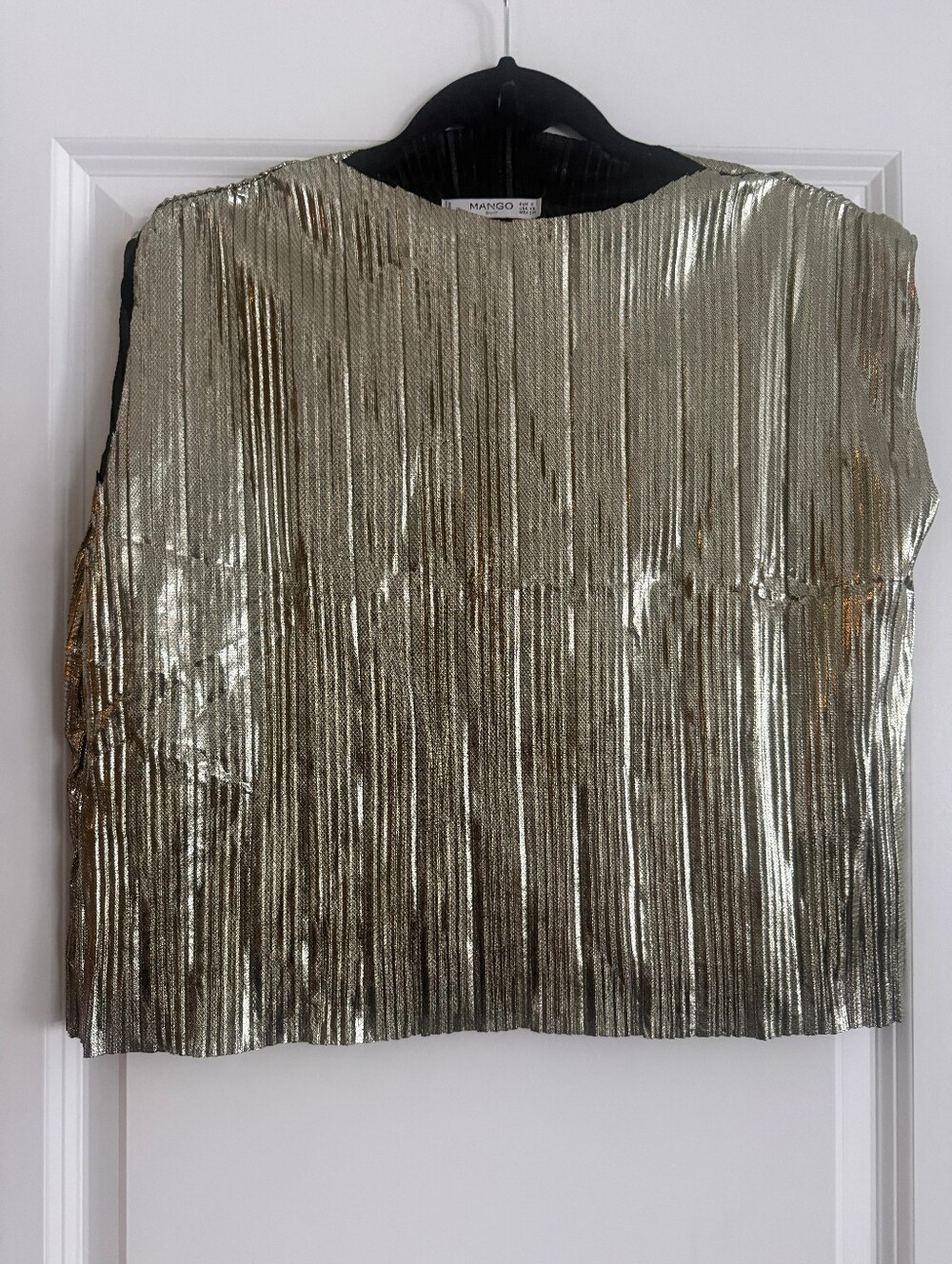 Mango Metallic Pleated Sleeveless Gold Top